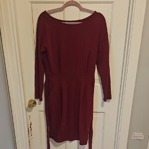 Chic Long Sleeve Burgundy Midi Dress